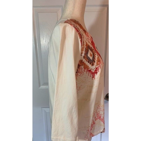 Ruby Road Knit Size Petite Medium Cream with Southwestern Look Design 3/4 Sleeve - Picture 5 of 10